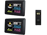 froggit Funk Wetterstation WS60 Twin (2 Displays), Vollfarb Display, Wettervorhersage, Funkuhr, Temperatur, Luftfeuchte, Wecker