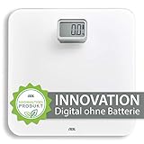 ADE Personenwaage mit Dynamo BE2008 Kira mit kinetischer Energieerzeugung, Waage ohne Batterien, Badezimmer-Waage aus Sicherheitsglas