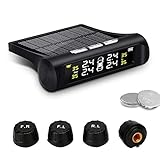 Jansite Reifendruckkontrollsystem Auto TPMS Reifendruck Kontrollsystem Reifendruckmesser mit intern Solarzelle,4 Externe Sensoren, LCD Display (Reifendruck und Temperatur anzeigen) für Auto, SUV, KFZ