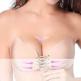 Klebe BH, Trägerloser BH Push Up Silikon Rückenfreier Bra mit Dem Selbstklebendem BH im Sommer für Abendkleider, Ballkleider, Brautkleider, Weste und Mehr - Beige - C Cup