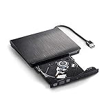 SALCAR Externes CD DVD Laufwerk, Brenner USB 3.0 Ultra Slim Portable für Laptops und Desktops unterstützt Windows XP/2003/Vista/7/8/10, Mac OS - (Schwarz)