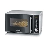 SEVERIN 3-in-1 Mikrowelle, Mit Grill- und Heißluftfunktion, Inkl. Drehteller (Ø 24,5cm) und 2 Grillroste, 800W, MW 7865, Silber/Schwarz