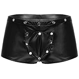 Yeahdor Wetlook Boxershorts Herren Ouvert Slip Dessous Lack Leder Kurze Hose mit Reißverschluss Lederoptik Hose Jockstrap Tanga Gogo Mit Druckknöpfen XXL