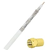 50 Meter Koax - Kabel 6-fach geschirmt; Schirmung 140 dB inkl. 10 vergoldete Premium F Stecker 8,4 mm; Für Sat- und Kabel-TV; Für einen störungsfreien HDTV- und 3D-Empfang