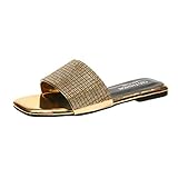 Sandalen Hausschuhe Frauen Mädchen Pearl Flat Bohemian Style Casual Beach Schuhe (41,Gold)