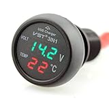 PIXNOR 12-24V KFZ-Zigarettenanzünder mit USB-Anschluss VoltmeterThermometer(Green+Red)