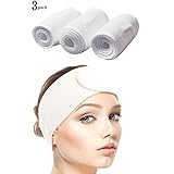 Queta Haarband für Make Up, Kosmetik Stirnband Frottee, verstellbare Haarschutzband mit Klettverschluss 3pcs (Weiß)