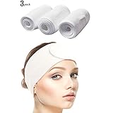 Queta Haarband für Make Up, Kosmetik Stirnband Frottee, verstellbare Haarschutzband mit Klettverschluss 3pcs (Weiß)
