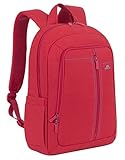 RIVACASE Notebook Rucksack bis 15.6“ – Stilvolle Tasche aus wasserabweisenden Material und extra verstärkten Seiten (Red)