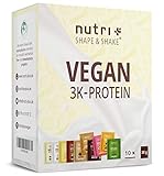 Protein Probierpaket (10x30g) - Veganes Proteinpulver Proben - Nutri-Plus 3k Eiweißpulver Probierset - Vanille, Kokos-Mandel, Chocolate-Brownie, Erdbeer-Sahne, Nuss etc. Probe