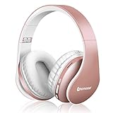 Bluetooth Over Ear Kopfhörer, Uomeod Wireless Faltbares Stereo Headset, Kabelloser Schalldämmung Kopfhörer mit Eingebautem MikrofonMicro SD/TF FM,Over Ear Headphones für Handys/iPad/PC (Rose Gold)