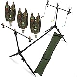 G8DS® Set Rod Pod Rutenhalter + Tragetasche inklusive 3 Bissanzeiger mit Lautstärkeregeler Karpfen Angeln