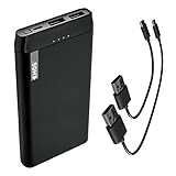 EMOS Alpha Slim Powerbank 10000mAh mit USB-C und Micro USB Kabel, Externer Akku/Ladegerät mit PASSthrough, Ausgang 2X USB, Eingang Micro USB, Auto ON/Off, für Handy, Tablet, iPhone, Galaxy, Huawei