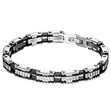 JewelryWe Schmuck 8mm Breit Wellenbild Fahrradkette Armband, Damen Edelstahl Kautschuk Armbänder Armreif Armkette für Valentinstag Geburtstag, Schwarz Silber, mit Geschenk Tüte