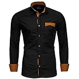 Reslad Herren Hemd bügelfrei Slim Fit Freizeit Männer Hemden Business Herrenhemd Kontrast zweifarbig Langarm RS-7205 Schwarz S