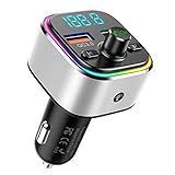 Fm Transmitter, Nulaxy Auto Bluetooth Fm Transmitter . Bluetooth Adapter Auto Transmitter Mit 7 Farbe Led Backlit, Qc 3.0 Port Und Unterstützt Tf Karte & Usb-Stick - Sliver
