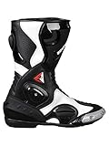 Bohmberg® Motorradstiefel, Sportstiefel aus Leder, Wasserabweisend aus stabilem Leder mit aufgesetzten Hartschalenprotektoren (44, Schwarz/Weiß)