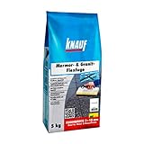 Knauf Marmor- & Granit-Flexfuge – Spezial Fugen-Mörtel auf Zement-Basis für Marmor, Granit, Natur-Steine, Glas-Fliesen und Glas-Mosaik, schnellhärtend, mit Perl-Effekt, Carrara-Weiß, 5-kg