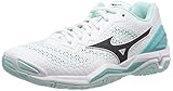 Mizuno Damen Wave Stealth V Handballschuhe, Weiß/Weiß/Blaubeere/Blaubeere/Blaugrau/13, 37 EU