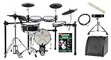 XDrum DD-650 Mesh E-Drum Kit Live Set - elektronisches Schlagzeug mit echter HiHat - 14' Snare-Pad und 14' Kick-Pad aus Holz - inklusive Rack, Hocker, Monitor, Kabel und Sticks - Black Sparkle