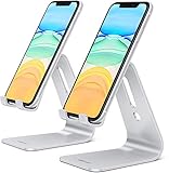 OMOTON 2 Stück Handy Ständer für Schreibtisch, Handy Halterung, Kompatibel mit iPhone 12/12 mini/12 Pro/11/11 Pro Max, Samsung, Huawei, Xiao Mi und Alllen Anderen Smartphones, Silber+Silber