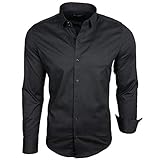 Baxboy Herren-Hemd Langarm/Business Freizeit Hochzeit/Bügelleicht/Slim-Fit/Anzug Kentkragen Hemd B-500, Farbe:Schwarz, Größen:M