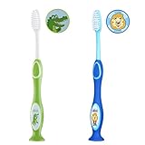 Chicco Oral Care Zahnbürste Doppelpack Boys Kinds 3-6 Jahre, Zahnbürste mit Borstenkappe und Saugnapf, 2 Stk.