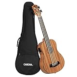 CASCHA Bass Ukulele aus Mahagoni I Bass Ukulele mit Tasche Stimmgerät Tonabnehmersystem I Ukulele Set Aquila Thundergut Saiten I Kleine Hawaii Gitarre Bass für Anfänger Fortgeschrittene, HH 2175