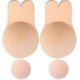 MIMEIMIAI Klebe BH Push Up, Nippel Cover Unsichtbarer Brust Lift Up Adhesive Pasties Aufkleber Trägerloser Rückenfrei Lifting Bra Büstenhalter (Beige, C/D Cup)