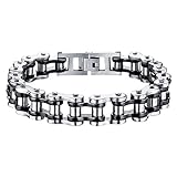 JewelryWe Schmuck Herren Armband, Schwer Biker Link Fahrradkette, Edelstahl, Schwarz Silber