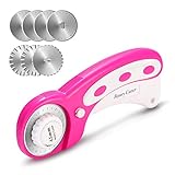 45mm Rollschneider-Set, AGPtek Pink Rollschneider mit 7 Ersatzklingen, Rundmesser & Sicherheitsverschluss für präzises Schneiden, Ideal für Abstepp-, Stoff-, Leder-, Näharbeiten & mehr - EINWEG