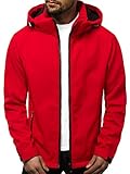 OZONEE Herren Softshell Jacke Regenjacke Wasserdicht Atmungsaktiv Softshelljacke Übergangsjacke Winterjacke Windbreaker Skijacke Winter Kapuze Herrenjacke Outdoor JS/56008 ROT M