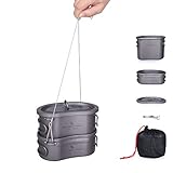 Boundless Voyage Titan Camping Topf Set mit Ultraleichte Brotdose Tragbare Schüssel Picknick Kochgeschirr Geschirr Titan Kantine Mess Kit für Wanderrucksack Ti15123B