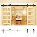 EBTOOLS 13FT Doppeltür Schiebetürbeschlag Set Spleißen Rundrad Scheunentür Set 3-teilige Strecke Schiebetürsystem Zubehörteil Schiebetür Set für Türbreite,150 kg