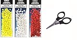 Set: ca 300 Stück Auftriebskugeln Styropor von Jenzi pop up 3 Farben 5-9 mm + gratis Angelschere