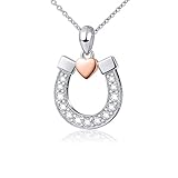 DAOCHONG S925 Sterling Silber Lucky Horseshoe mit Rose Gold Love Herz Anhänger Halskette, 18 Zoll Kette