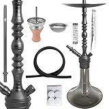 Shisha King® SKS Magnoon Shisha Set Hookah 56 cm Alu + Zubehör | EIN Anschluss Wasserpfeife Komplett Silikonschlauch Kopf Mundstück Kaminaufsatz 18/8 Schliff(Magnoon 620, Grey-Light Black)