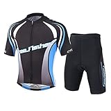 Free Fisher Kinder Radtrikot-Set (Fahrrad Trikot kurzarm + Radhose), Schwarz und Himmelblau, Gr. 146(Herstellergröße: 2X)