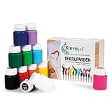 Krevo Art Stoffmalfarben Textilfarben WASCHFEST | Set aus 12 x 20ml Stofffarben in Fläschchen | Zum bemalen von verschiedenen Textilien