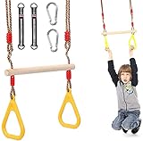 Morwealth Multifunktions Kinderholz Trapeze Schaukel mit Kunststoffringen Turnringe Ringe zum Aufhängen belastbar bis 120KG für Innen und Außenbereich (Gelb)