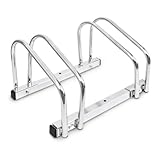 Relaxdays Fahrradständer, Boden oder Wandmontage, Für 2 Fahrräder, Aus verchromtem Stahl, Regenfester Fahrradhalter für draußen, HBT: ca. 26 x 40 x 32 cm, silber