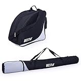 BESTIF Skitasche + Skischuhtasche Set für Ski bis 175 cm | wasserdicht Skibag Stiefeltasche für Skischuhe | Skisack Schwarz | Skicase mit Tragegurt | reißfeste Tasche (Schwarz-Grau)
