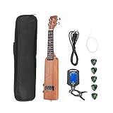 ammoon Ukulele Ukele Kreative Flasche Form 21'Massivholz Okoume Elektrische Uke Kit mit Tuner Tragetasche 3,5mm Audio Kabel 4 stücke Zusätzliche Saiten 5 stücke Celluloid Picks Holz Farbe