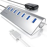 CSL - USB Hub 3.0 aktiv mit Netzteil - 7 Port Verteiler - kompatibel mit PC Notebook Laptop Apple MacBook MacBook Air Pro Mini iMac MacPro Tablet PS4 UVM. - Windows, Linux und Mac - inkl. Netzteil