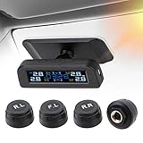 NOPNOG Auto Reifendruckkontrollsystem, Solar TPMS, mit 4 externen Sensoren und Digitaluhr