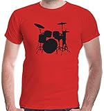 buXsbaum Herren T-Shirt Schlagzeug | Schlagzeuger Drums Trommler Musik Instrument | XL, Rot