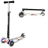 arteesol Kinder Scooter Roller, Kinderscooter Kinderroller für Mädchen und Jungen ab 2 Jahre, Faltbarer Kinderroller 3 Räder mit LED-Blitzräder, Höhenverstellbar Dreiradscooter Graffiti