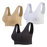 Lemef Damen Seamless Sport BH mit Merfarben Wohlfühl-BH, 1*weiß,1*schwarz,1*hautfarben, S