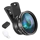 Neewer Ansteck Handykameraobjektiv Set 0,43x Weitwinkelobjektiv, 15x Makroobjektiv, Objektivklammer, Mini LED Licht, Verpackungsbox, kompatibel mit iPhone Galaxy Note Google Pixel Huawei