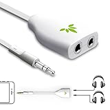 Avantree 2-Wege 3.5mm Kopfhörer Splitter, Aux Y Audio Adapter mit Doppel headphone Stecker, Doppelstecker Headset Verteiler Kabel für iPhone Handys Smartphone Tablet PC MP3 mit 3,5 klinke - TR302 Weiß